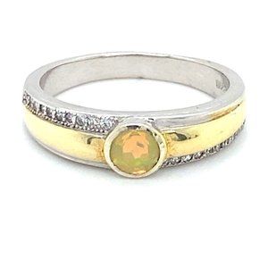 Welo Opal .44ct Rhodium Finish Solid Silver Ring